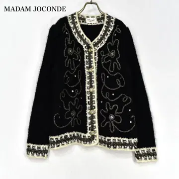 MADAM JOCONDE 비쥬 니트 노카라 자켓 블랙 화이트