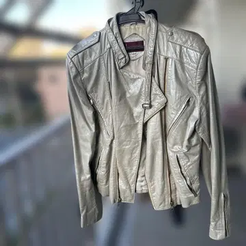 남성용 베이지 가죽 라이더 자켓 38 사이즈