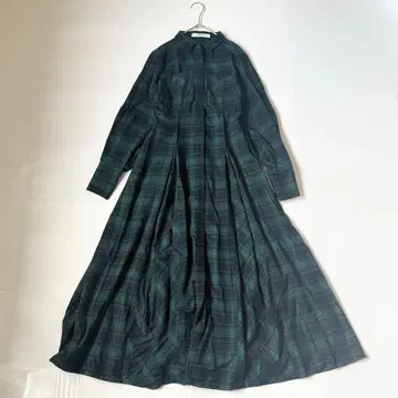 Checkered Pleats Long Shirt Dress S