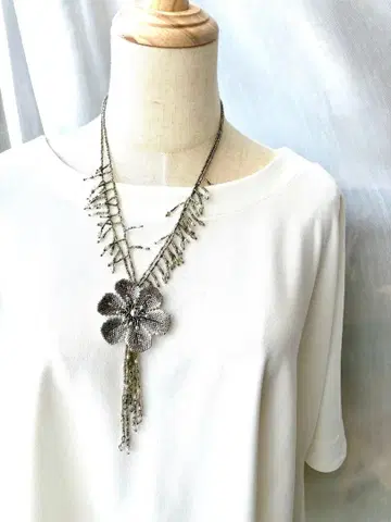 [ 1점물 ] 비즈 목걸이 비즈 직조 스와로브스키 델리카 비즈 꽃 실버