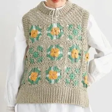 미사용 샹브르 드 샴 네팔 핸드 니트 모티브 베스트