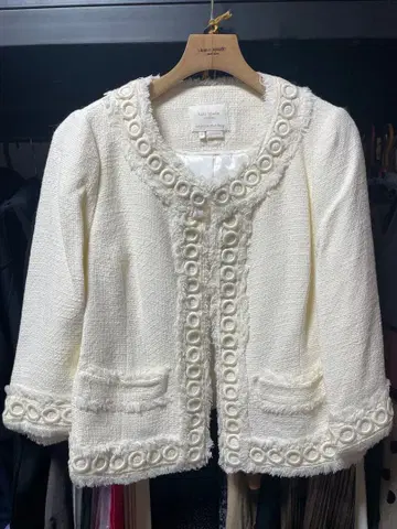 초레어 katespade 화이트 노카라 자켓 트위드