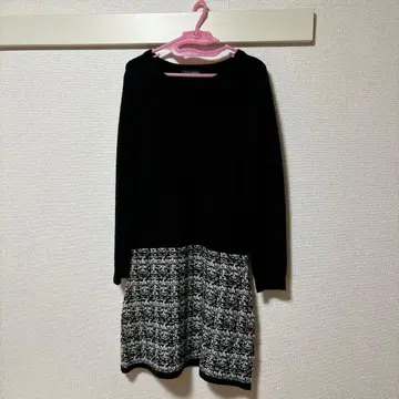 니트탑 체크 무늬 스커트 원피스