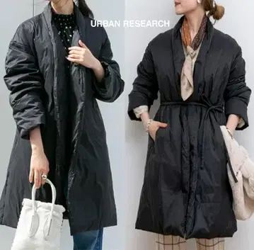 어반 리서치 최근 모델 허리 리본 슬림해 보이는 롱 다운 코트 블랙