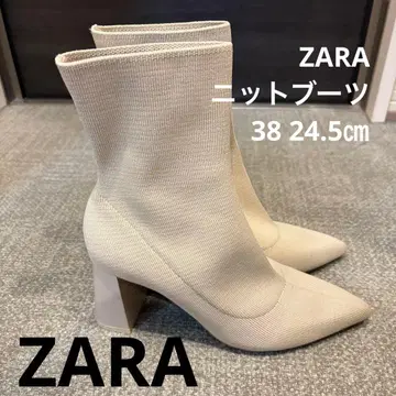 [ ZARA ] 베이지 니트 부츠 스틸레토 스퀘어 힐