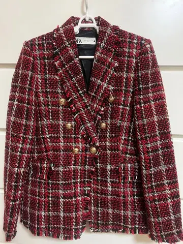 ZARA 테일러드 자켓 빨검 체크 S 사이즈