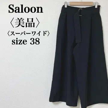새상품급 살롱 슈퍼 와이드 팬츠 블랙 벨트 포함 울 라이크 38 M