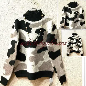 2025 신상 쫀득하고 부드러운 카모플라쥬 패턴 니트 풀오버 F/블랙