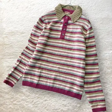 맥그리거 보더 울 니트 스웨터 핑크 L 하프 버튼 워셔블