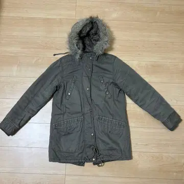 MARNA Y2K 카키 모즈 코트 퍼 후드 포함