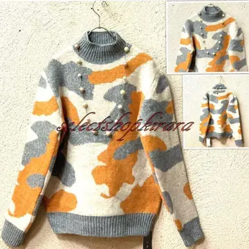 2025 신상 촉촉하고 부드러운 카모플라쥬 패턴 니트 풀오버 F/그레이