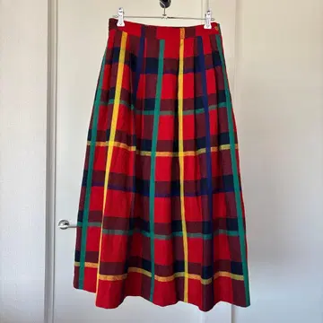 80s 90s 체크 무늬 플리츠 스커트 블록 체크 빈티지