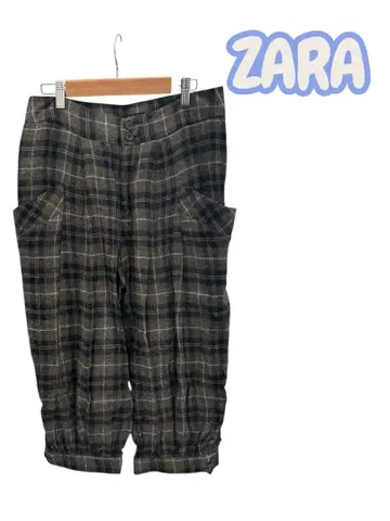 ZARA 체크 무늬 카프리 팬츠 XS 7부 기장 여성용