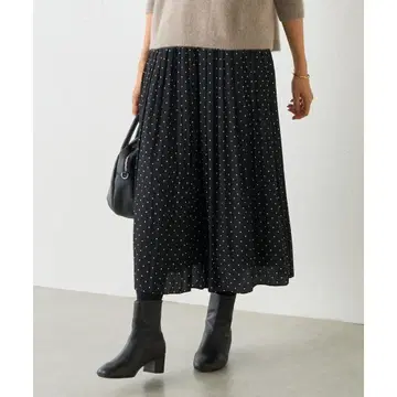 비어즐리 도트 무늬 쉬폰 개더 팬츠 블랙