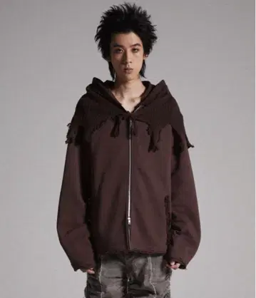 [ GRANCY ] 니트 레이어드 디자인 지퍼 후디