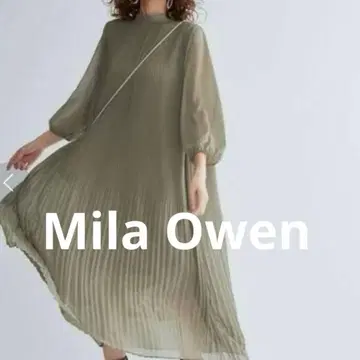 미라 오웬 스탠드 칼라 플리츠 롱 원피스