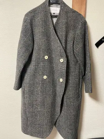 르쉘블루 글렌체크 노카라 코트