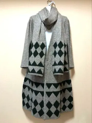 새상품 슈퍼 레이디 롱 가디건&머플러 그레이 M 사이즈