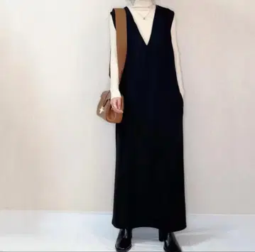 마지막 1개 슬리브리스 V넥 롱 드레스 원피스