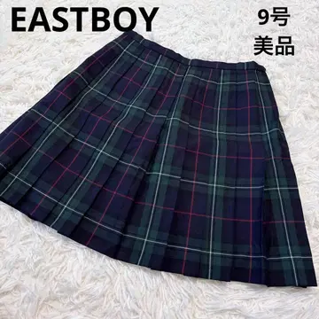 EAST BOY 짙은 녹색 체크 무늬 플리츠 스커트 9호 새상품급