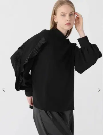 aga 롱 슬리브 플리츠 프릴 블라우스 (블랙)