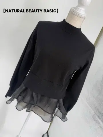 [ NATURAL BEAUTY BASIC ] 쉬폰 프릴 블랙 긴팔 니트