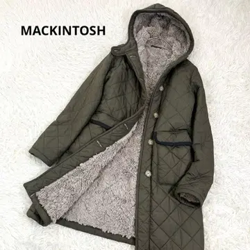 매킨토시 보아 퀼팅 후드 롱 코트 영국제 36 올리브