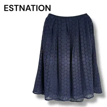 에스트네이션 레이스 무릎 기장 스커트 네이비 36 M 상당 일본제