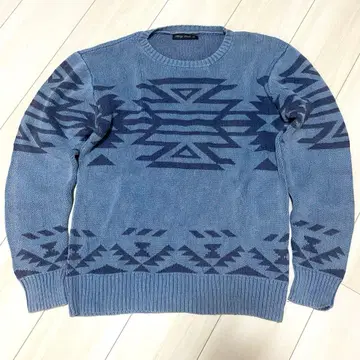 네이티브 무늬 인디고 염색 스웨터 아메카지 구제 의류