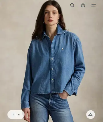 폴로 랄프로렌 크롭 박스 데님 셔츠 백화점 구매품