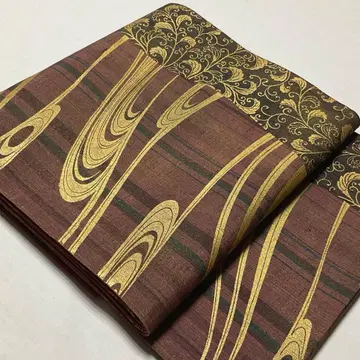 순수 실크 직물 후쿠로 오비 금박 물결무늬 당초 무늬