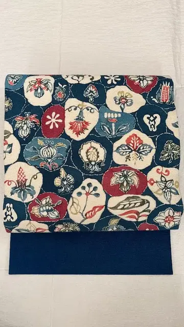 [ 미사용 새상품급 ] 나고야 오비 형염 블루 순수 실크 크레이프 원단