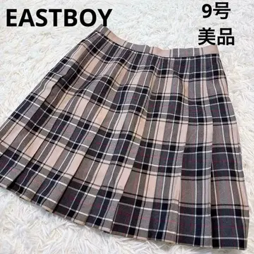 EAST BOY 베이지 체크 무늬 플리츠 스커트 9호 새상품급