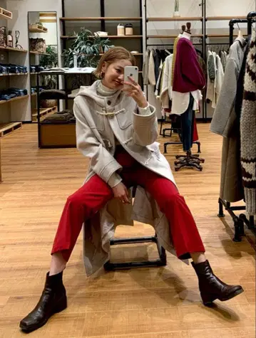 [ Ungrid ] 아이보리 후드 부착 롱 더플 코트