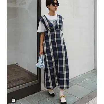 [ 새상품급 ] MACHATT 체크 무늬 오버롤 스커트