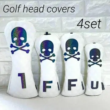 골프 헤드커버 해골 4개 세트 무지개 화이트 페어웨이 우드 드라이버
