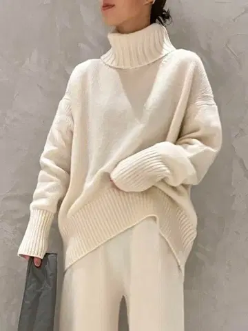 GALERIE VIE 파인 울 하이넥 풀오버 화이트 M