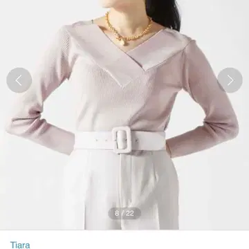 컨디션 최상 TIARA 2way 리브 니트 큐빅 돌려입기 얇은 소재 니트