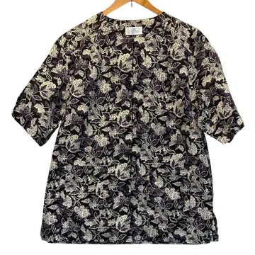 여성용 여성 패션 셔츠 반팔 꽃무늬 면 보라색 퍼플 M