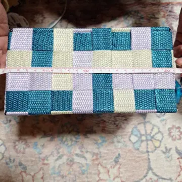 핸들 달린 바스켓백 파랑과 그린의 뜨개질