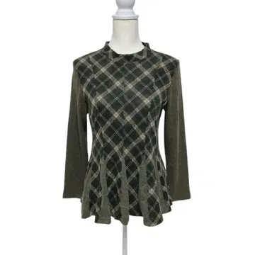 MODE CAN 니트 체크 무늬 스웨터 플레어 헴라인 M