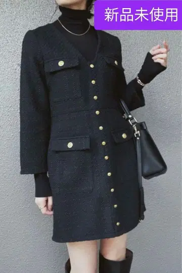 미사용 새상품 ZARA 트위드 미니 원피스 골드 버튼 포함 xs