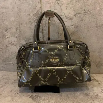 [ HI-DEER ] 올 패턴 가죽 브라운 일본제 바닥 있음 핸드백