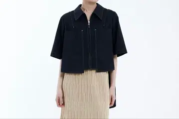 네이비 반팔 집업 셔츠 퍼블릭 도쿄 PUBLIC TOKYO