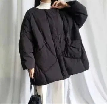 wee9s 오버 사이즈 노카라 다운 자켓 블랙 덕