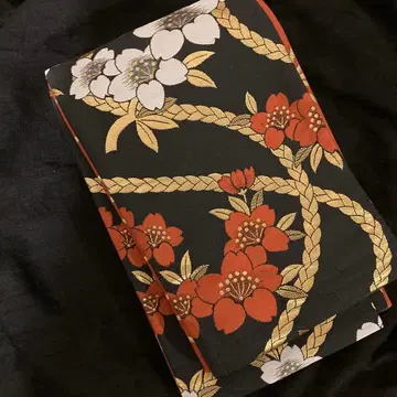 금채 길상 토기 무늬 꽃무늬 리버서블 반폭 오비 블랙 레드 화이트