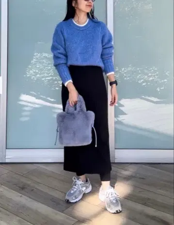 울 블렌드 저지 내로우 스커트