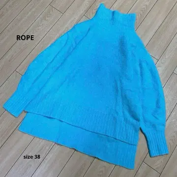 로페 [38] 알파카 블렌드 니트 터콰이즈 블루 가을/겨울 하이넥