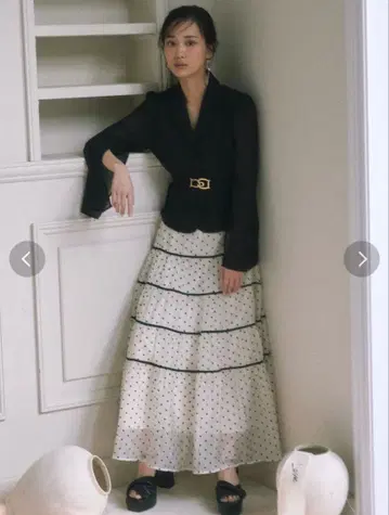 RESEXXY 도트 티어드 플레어 스커트