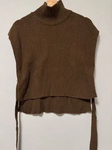 브라운 리브 터틀넥 니트 베스트